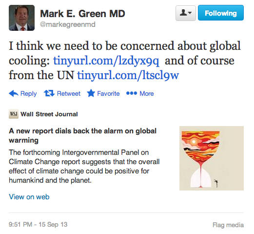 Mark Green's global warming denial tweet